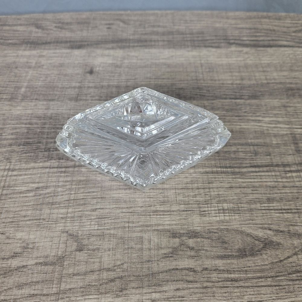 Clear Cut Glass Diamond Shaped Trinket Box